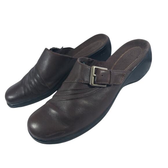 CLARKS! ULTRA PADDED ESPRESSO BROWN GENUINE LEATHER MULES, CLOGS! SZ 10M - Picture 3 of 10